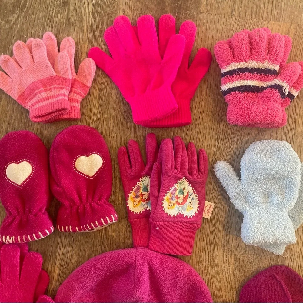 Big Lot of Pink Toddler Little Girl Gloves Mittens Winter